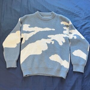 Blue and White Cloud Design Men's Sweater